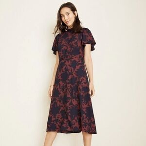 ANN TAYLOR Burgundy Floral Midi Dress